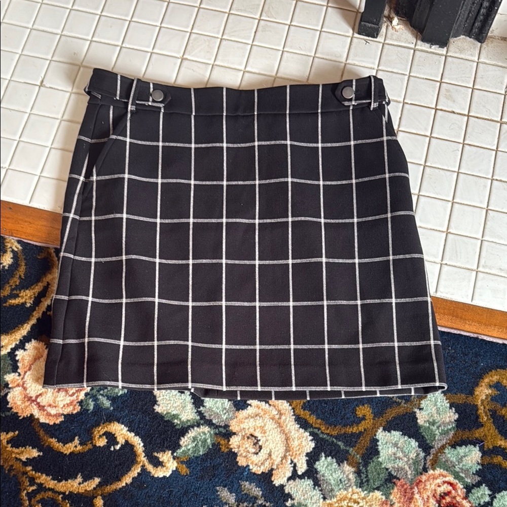LOFT Black Windowpane Plaid Mini Skirt